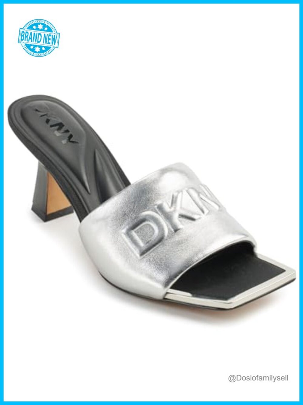 Square Toe Heeled Sandal Mule with Logo Slip On